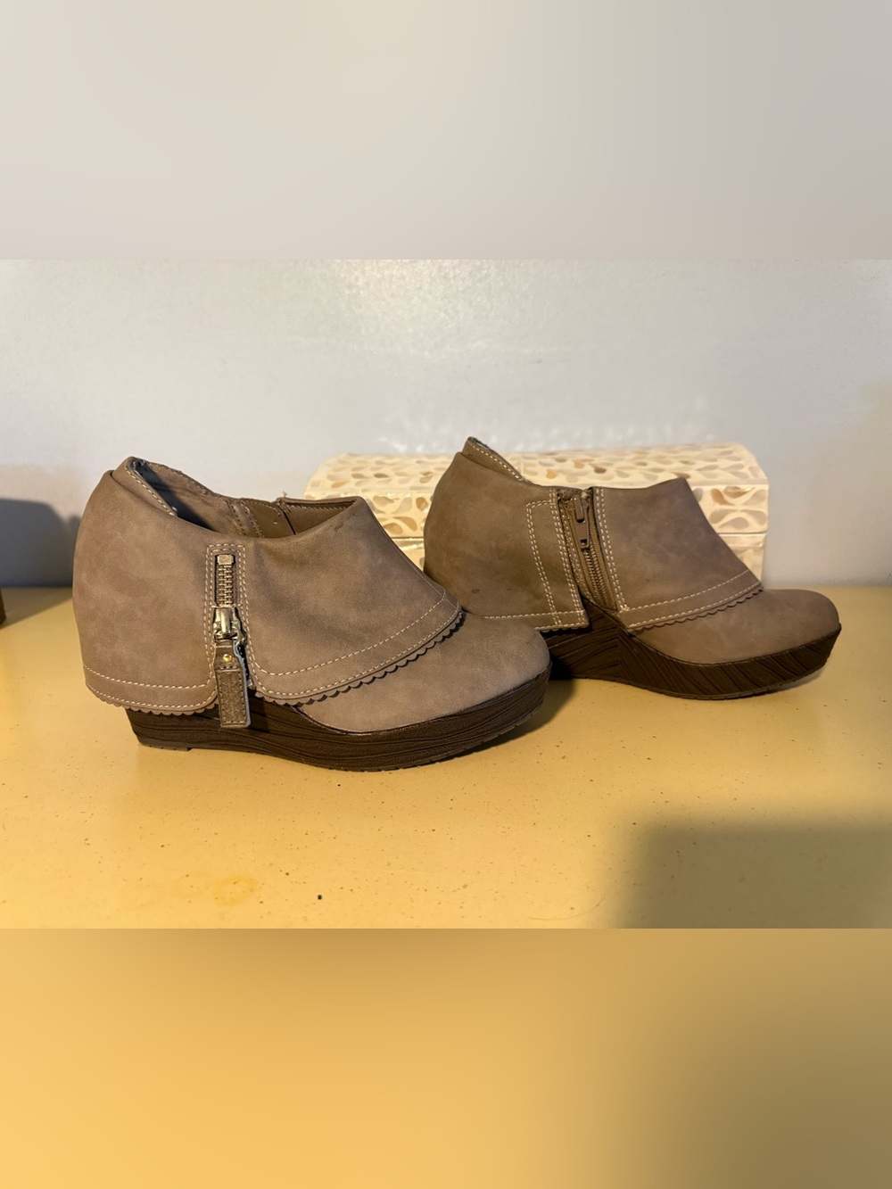 Dr. Scholl's Taupe Wedge Ankle Booties with Side Zip